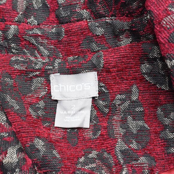 Chico's Women Button Blazer Jacket Floral Rayon Red Size 2 US Size 12/14 Pockets - Picture 7 of 8